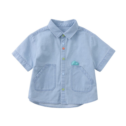 Papa new product crawling summer children's shirt boys embroidered denim top cool sun protection cute and versatile light blue 90