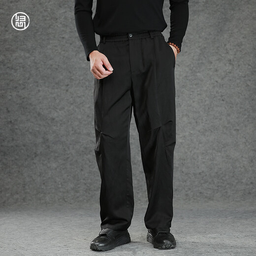 Guixin 2026 New Spring Men's Linen Blended Straight Loose Cool Wide-leg Pants Black M 170