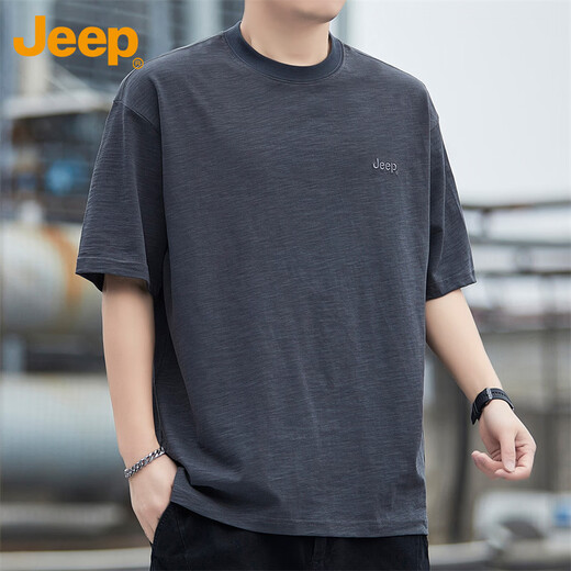 JEEP Jeep short-sleeved T-shirt men's summer bamboo cotton thin loose high-end breathable trendy top men's dark gray XL