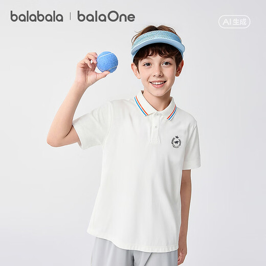 Balabala children's clothing boys' short-sleeved T-shirt children's 2026 summer new POLO shirt cool quick-drying top trendy white 10101 165