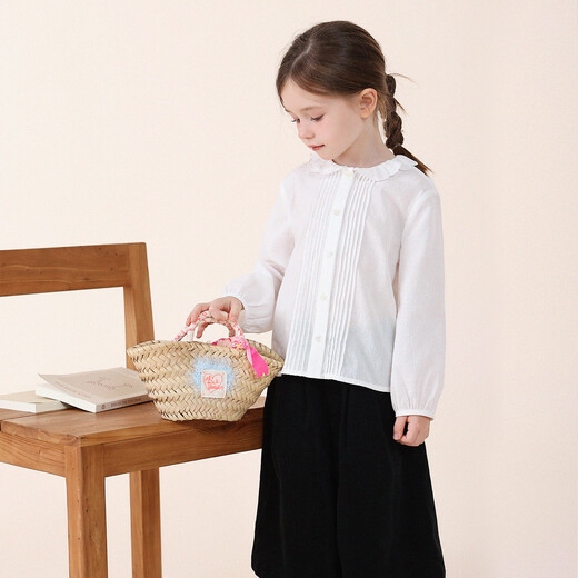 Yoona's baby spring French lace stitching doll shirt Yoona's mom girls 2026 new lace shirt children's top white lace collar ready stock 110