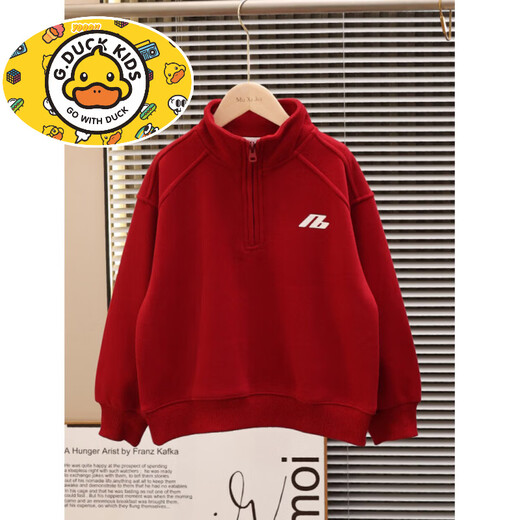 HAL.DUCK boys' autumn and winter sweatshirts with velvet and thickening 2026 new winter clothing all-in-one velvet big children's zodiac year red tops red velvet style 160 cm