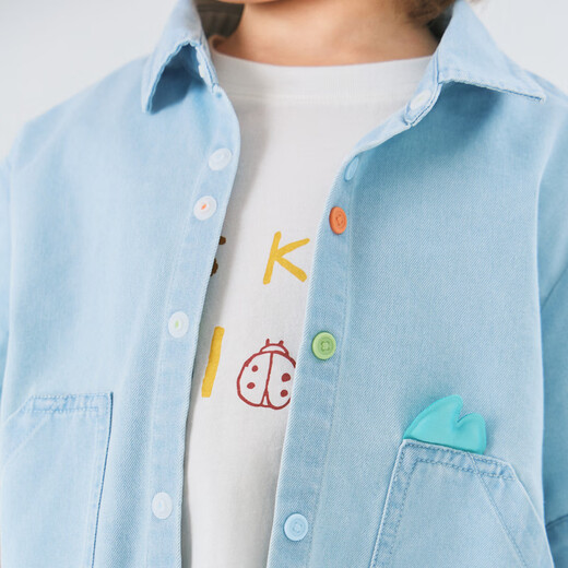 Papa new product crawling summer children's shirt boys embroidered denim top cool sun protection cute and versatile light blue 90