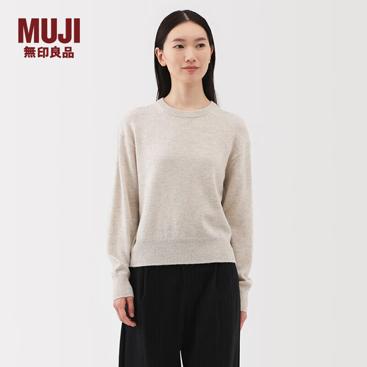 MUJI Women's Wool Washable Medium Gauge Crew Neck Sweater Women's Sweater 25 Winter Women's Oatmeal M (160/84A)