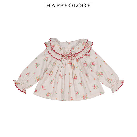 Happyology British autumn tops children's suit handmade smock embroidered shirt printed long sleeves