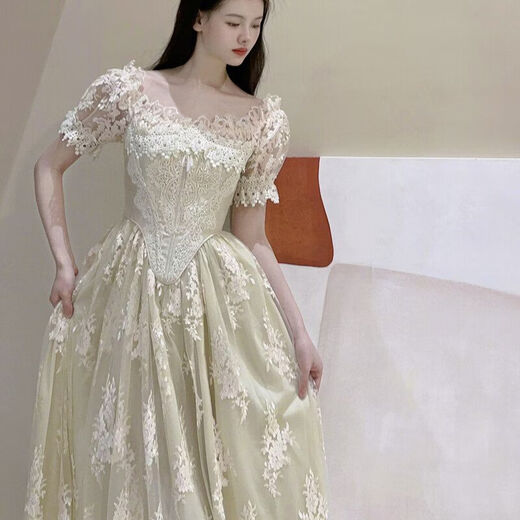 Candle Tears French Vintage Collection Lace Fishbone Dress Light Wedding Dress Antique Skirt S S