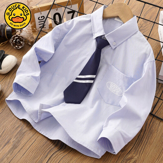 G.duck boys' college style tie white shirt spring and autumn new children's long-sleeved shirt cotton baby boy spring top white free tie 100 cm