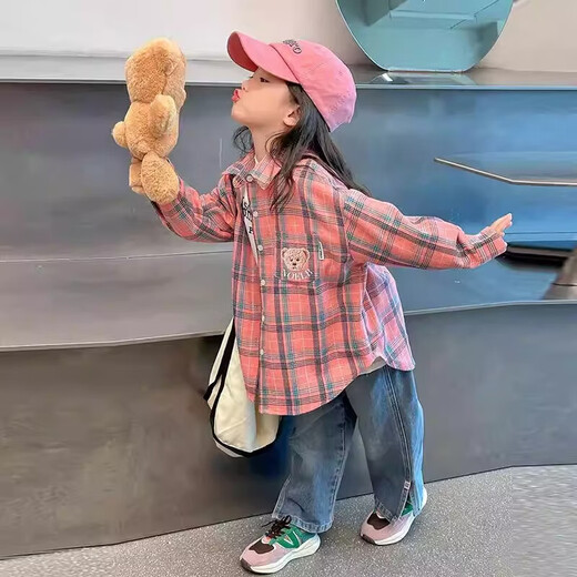 Girls' shirts spring and autumn 2026 new Korean style children's tops spring girls big children plaid shirt long sleeves HBTZ-870 plaid shirt 130