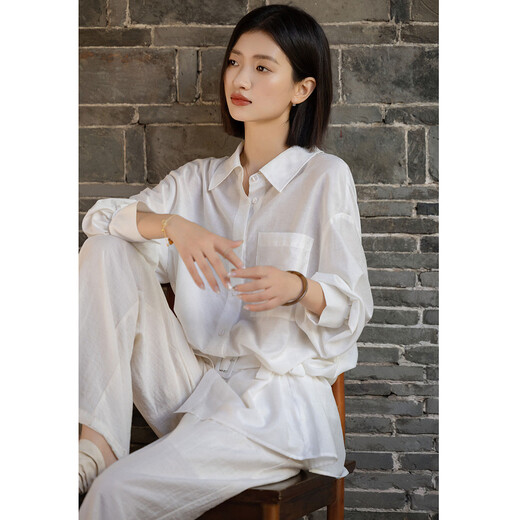 Demana Breathable Linen Spring Cool Intelligent Lapel Outer Shirt Belt to Cinch the Waist Women's Shirt