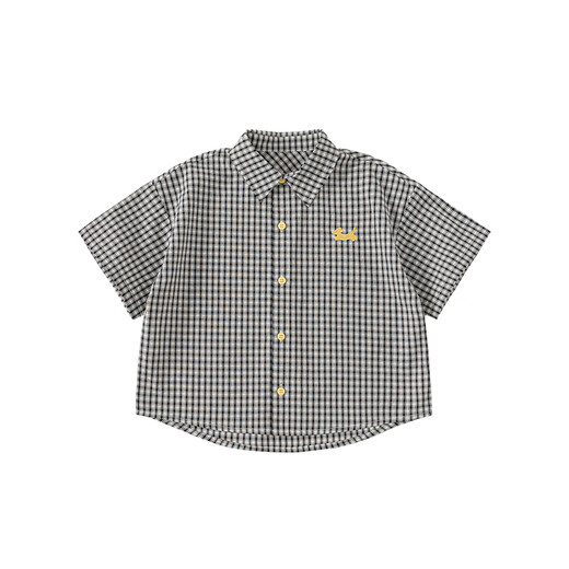 INSBOBO children's clothing boys' shirts children's t-shirts 2026 summer new boys plaid shirt short-sleeved handsome summer clothes black and white plaid 110