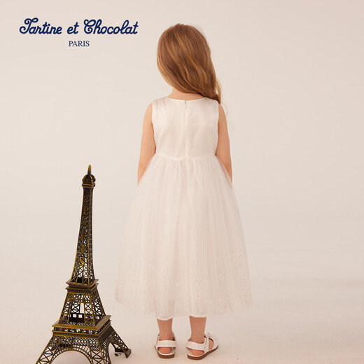 TARTINE ET CHOCOLAT French Chocolate Children's Clothing 25 Spring and Summer New Girls' Round Neck Mesh Dress Ivory White 110/4A One Size
