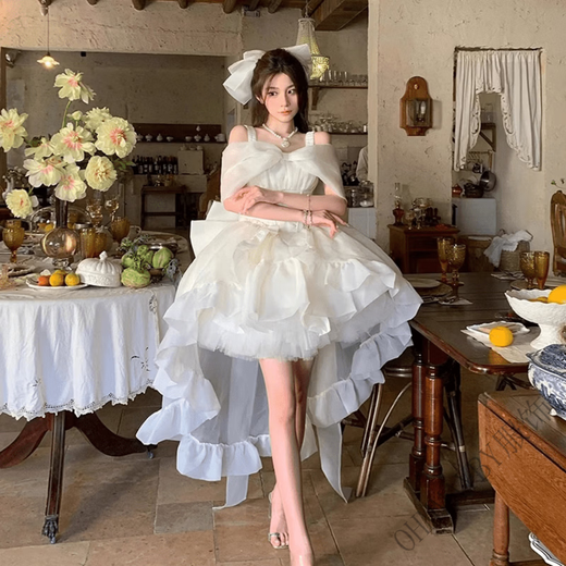 OHMMAYBY 18th birthday adult ceremony tube top small evening dress for women 2025 new princess tutu skirt can be worn at ordinary times 1696 dress bow complete set 2XL