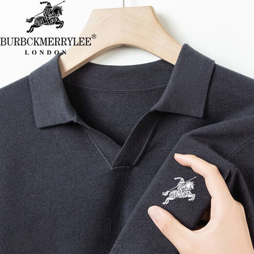 B PRORSUM Burberry Men's Autumn and Winter New Wool Sweater Men's Lapel Casual Warm Basement Pin Pearl White XL 135-155Jin Jin is equal to 0.5 kg
