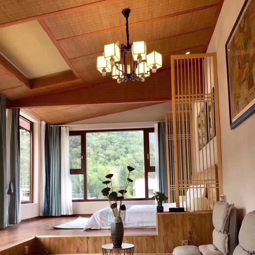 Decoration of bamboo mat ceiling wall decoration project for wooden houses, homestays, restaurants, tea room, carbonized retro anticorrosion materials 004 A bamboo yellow layer carbonized whole roll printing painting