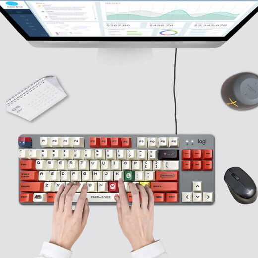 罗技（Logitech） K835 机械键盘 有线游戏键盘 TTC轴 84按键办公键盘 拼色键盘 罗技K835青轴-红白键帽款