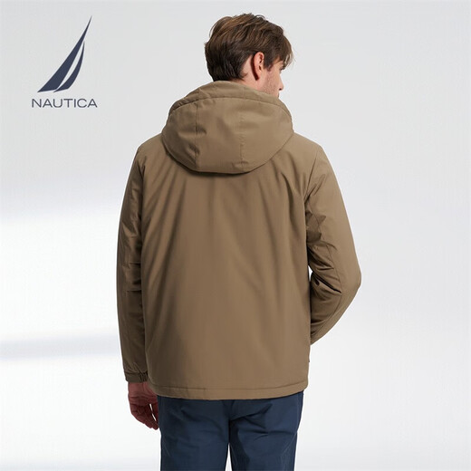 NAUTICA Anti-splash Men's Autumn and Winter Parka Casual Thick Jacket Cotton Jacket Men JE3406 Khaki 2BD S