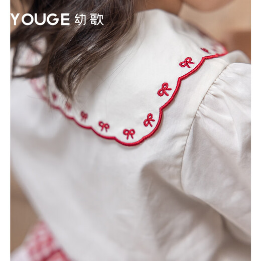 YOUGE spring new sweet bow navy collar shirt for infants and young children, loose and comfortable top
