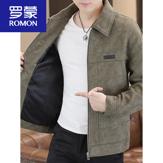 ROMON autumn and winter jacket men's casual simple lapel jacket trendy and handsome men's short windbreaker new product caramel color 2669 XL