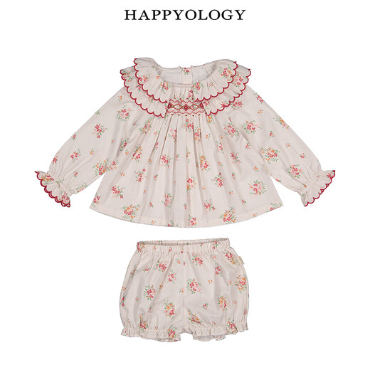 Happyology British autumn tops children's suit handmade smock embroidered shirt printed long sleeves