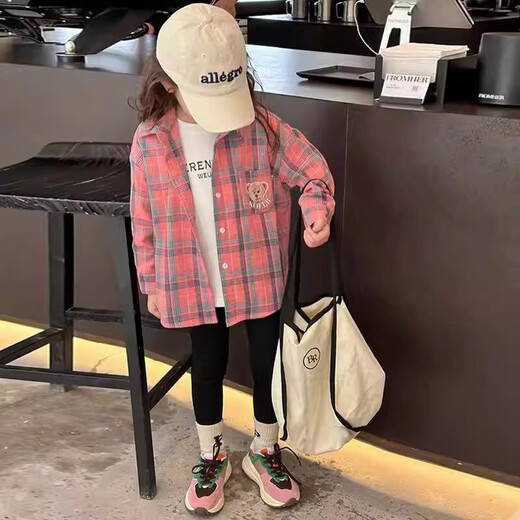Girls' shirts spring and autumn 2026 new Korean style children's tops spring girls big children plaid shirt long sleeves HBTZ-870 plaid shirt 130