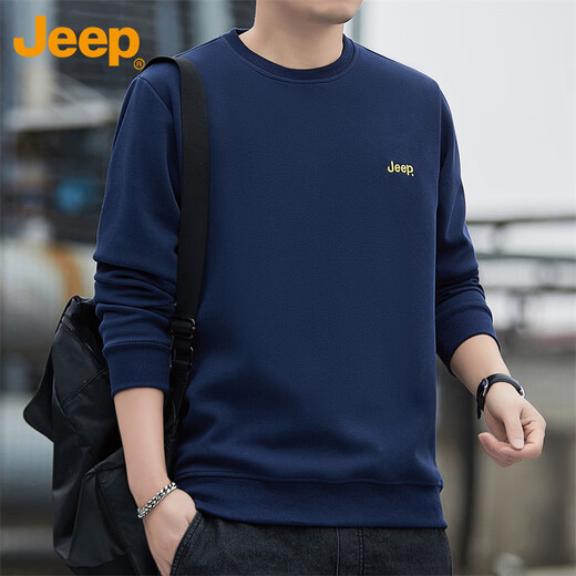 JEEP Jeep sweatshirt men's spring and autumn loose long-sleeved T-shirt men's round neck trendy clothes men's blue 2XL