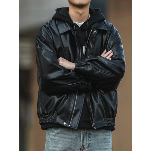 Tianqi Century Supermarket Leather Jacket American Lapel Leather Jacket Short Jacket Retro Spring and Autumn Style Men and Women Casual Brown Spring and Autumn Style S