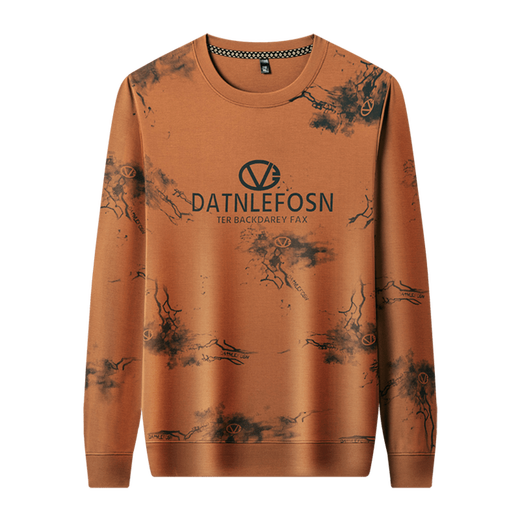 K-Boxing Men's 2026 Spring New Round Neck Printed Sweater Fashion Trend Versatile Long Sleeve T-Shirt Casual Bottoming Top Black M