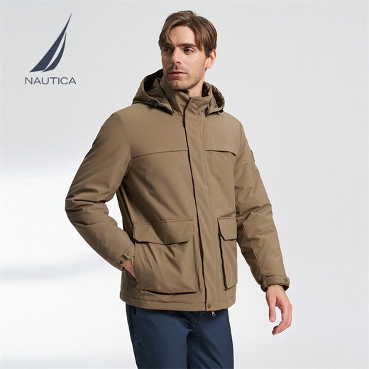 NAUTICA Anti-splash Men's Autumn and Winter Parka Casual Thick Jacket Cotton Jacket Men JE3406 Khaki 2BD S