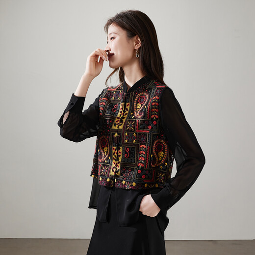 SOFSIL 2026 Spring New New Chinese Ethnic Style Heavy Industry Embroidered Shirt Women's Long Sleeve Stand Collar Versatile Slim Top