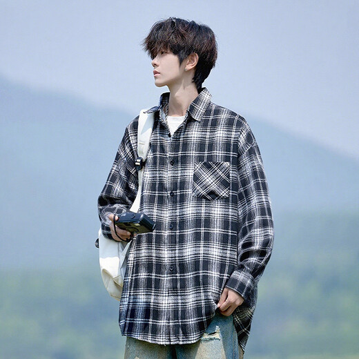 Woodpecker (TUCANO) American plaid long-sleeved shirt men's spring and autumn clothing men's large size jacket yellow plaid 5XL recommended weight 220-240Jin Jin equals 0.5 kg