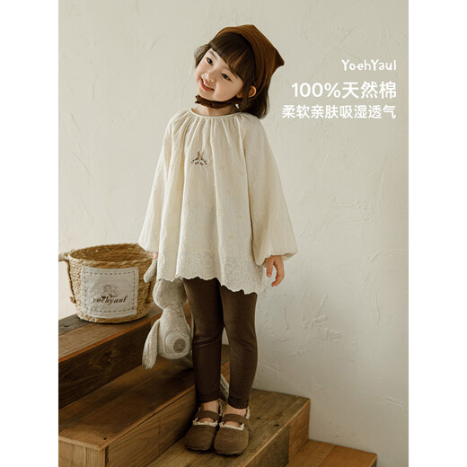 Youyou girls 2026 spring new long-sleeved round neck bunny shirt pure cotton breathable children's loose and durable top beige 90 cm