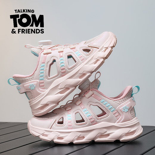 Talking Tom Children's Shoes Boys' Sports Sandals 2026 Summer Medium and Large Children's Breathable Hollow Children's Frame Shoes Girls' Sandals 12 Years Old XFL206 Pink 30 Shoe Inner Length 19cm