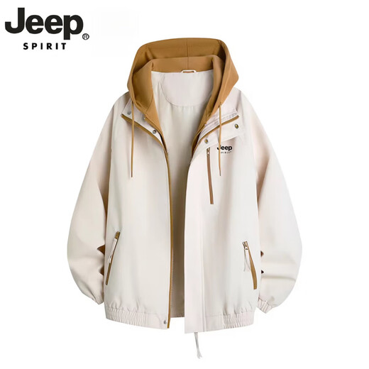 JEEP SPIRIT high-end jacket men's spring 2026 new youth assault top loose windproof spring hooded casual jacket apricot S