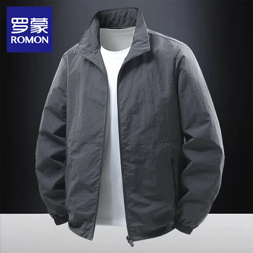 Luo Meng Spring Jacket Men's Trendy Brand Stand Collar Embroidered Letters Charge Top 2026 New Spring and Autumn Casual Clothes Dark Gray XL Recommended 120-135 Jin Jin equals 0.5 kg