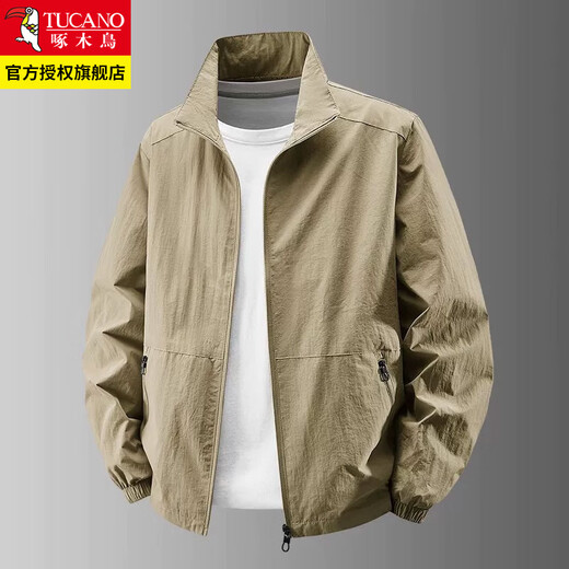Woodpecker Spring and Autumn Thin Men's Jacket Outdoor Casual Stand Collar Loose Large Size Multi-Pocket Middle-aged and Elderly Dad Jacket Gray XL Recommended 140-155 Jin Jin equals 0.5 kg