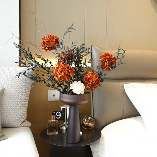 Dried flower bouquet hydrangea dragon willow real flower immortal flower living room cupboard sofa side table decorative ornaments high-end imported hydrangea dragon willow + gilt lamp vase