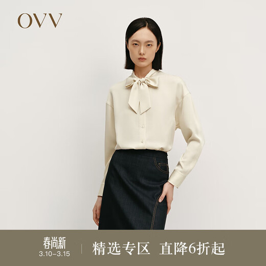 OVV Autumn and Winter Hot Sale Women's Acetate Blended Elegant Ribbons Simple and Attractive Long-Sleeved Casual Shirt Sand Color M