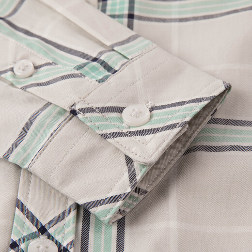 HAZZYS children's clothing boys' shirt 2026 spring new lapel woven plaid casual long-sleeved top barley gray 110