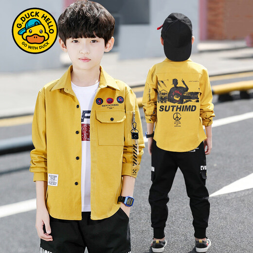 G.duck Boys' Shirt Long Sleeve 2026 New Children's Shirt Spring and Autumn Style Medium and Large Children's Little Boys Thin Autumn Clothes Trendy and Handsome Blue 140 cm