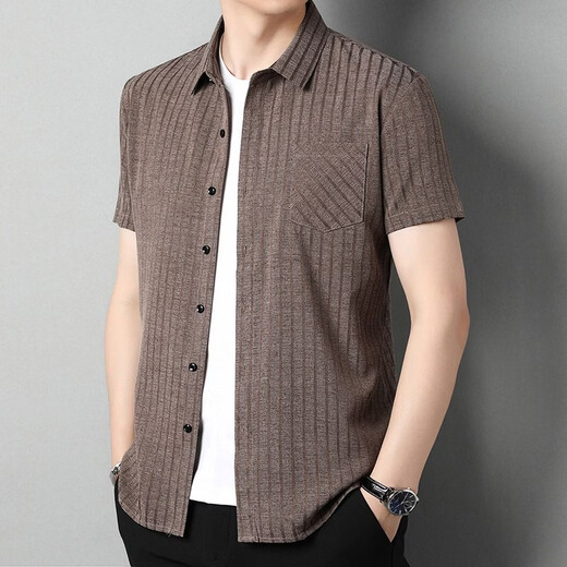 LILANZ mulberry silk real pocket shirt men's summer thin short-sleeved shirt middle-aged loose striped non-iron top 8200023 dark blue thin XL (175) 115 recommended 140-155 Jin Jin equals 0.5 kg