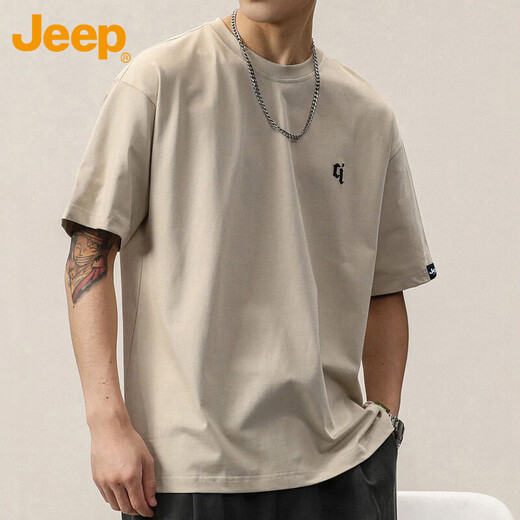 JEEP Jeep short-sleeved T-shirt men's summer thin casual loose top trendy men's clothing apricot M