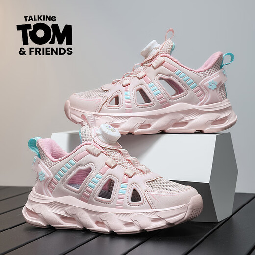 Talking Tom Children's Shoes Boys' Sports Sandals 2026 Summer Medium and Large Children's Breathable Hollow Children's Frame Shoes Girls' Sandals 12 Years Old XFL206 Pink 30 Shoe Inner Length 19cm