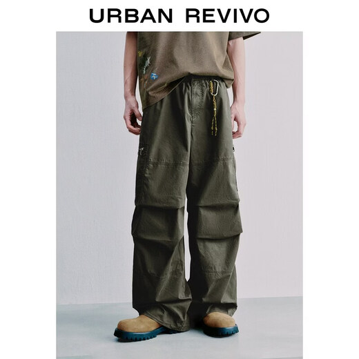 UR2026 Spring New Men's Casual Workwear Knot Button Decorated Cotton Wide-Leg Pants UML660015 Olive Green 29