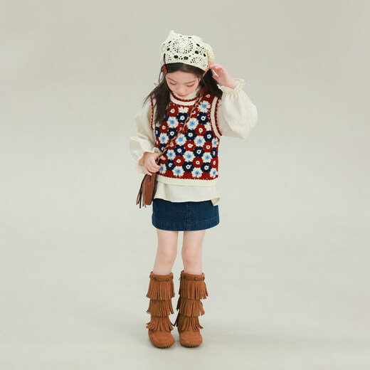 UTOUTO Big Ear Elephant Girls' Spliced Denim Skirt 2026 Spring New Baoer Pure Cotton Casual A-Line Short Skirt Dark Blue Pre-sale second batch around mid-early April 120