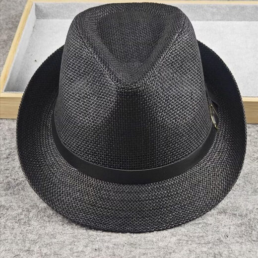 Top hat for middle-aged and elderly men, high-end stiff and stylish straw top hat, British style jazz hat, large head circumference, men's hat, summer, khaki, large size 59-60cm