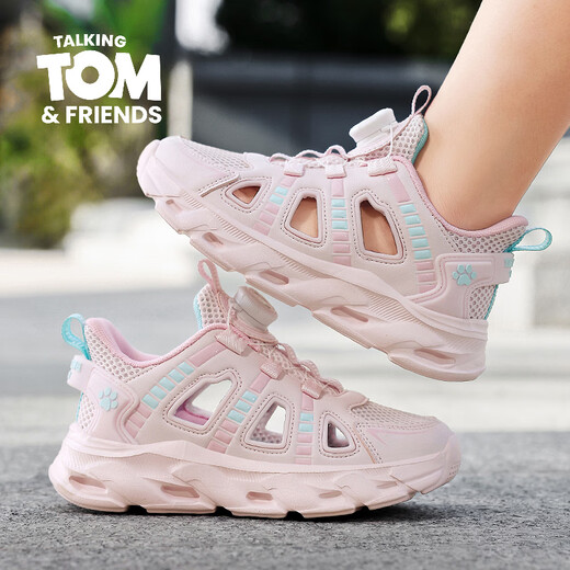 Talking Tom Children's Shoes Boys' Sports Sandals 2026 Summer Medium and Large Children's Breathable Hollow Children's Frame Shoes Girls' Sandals 12 Years Old XFL206 Pink 30 Shoe Inner Length 19cm