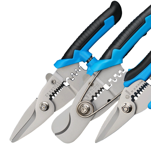 Electrician's scissors, metal scissors, multi-functional aviation scissors, crimping, industrial-grade powerful scissors, wire trough shears, keel scissors, Shangjiang 7-inch multi-function cable scissors (with crimping)