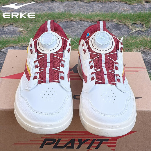 Hongxing Erke (ERKE) children's shoes, sneakers for boys and middle-aged children, non-slip, wear-resistant, lightweight and breathable sports shoes, spring new white shoes, casual travel shoes, microcrystalline white/Bordeaux red 33
