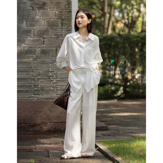 Demana Breathable Linen Spring Cool Intelligent Lapel Outer Shirt Belt to Cinch the Waist Women's Shirt