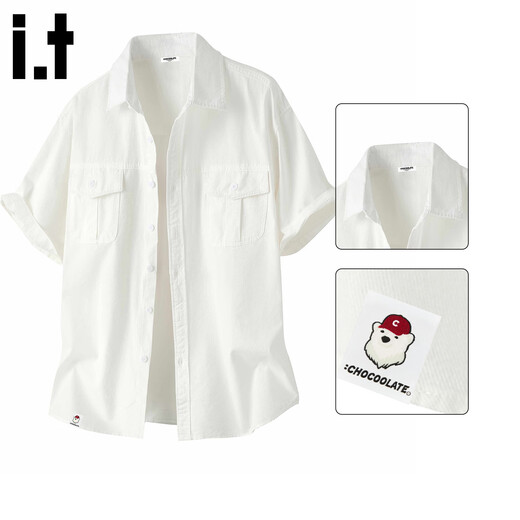 CHOCOOLATE it workwear short-sleeved shirt for men 2026 summer American multi-pocket pure cotton retro shirt white XL recommended 140-160Jin Jin equals 0.5 kg